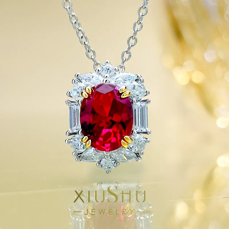 

Ожерелье с искусственным голубьим Рубином, 3 карата, ежедневный красный корунд, инкрустированное искусственное серебро X210