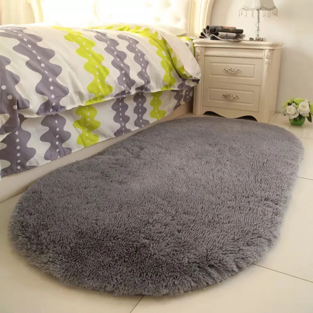 

40*60cm Thick Fluffy Rugs Cute Oval Anti-skid Carpet Shaggy Area Rug Carpet Home Bedroom Dining Room Floor Mat Fashion New