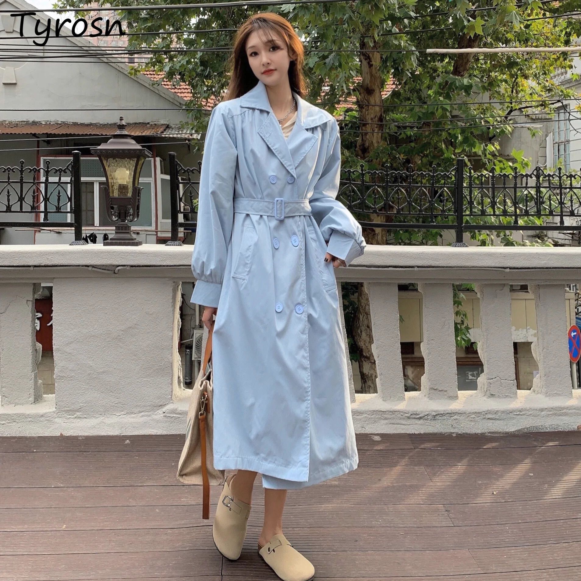 

Trench Women Double Breasted Harajuku Casual Femme Long Solid Coats All-match Daily Chic Gothic Elegant Ladies Fashion Ulzzang