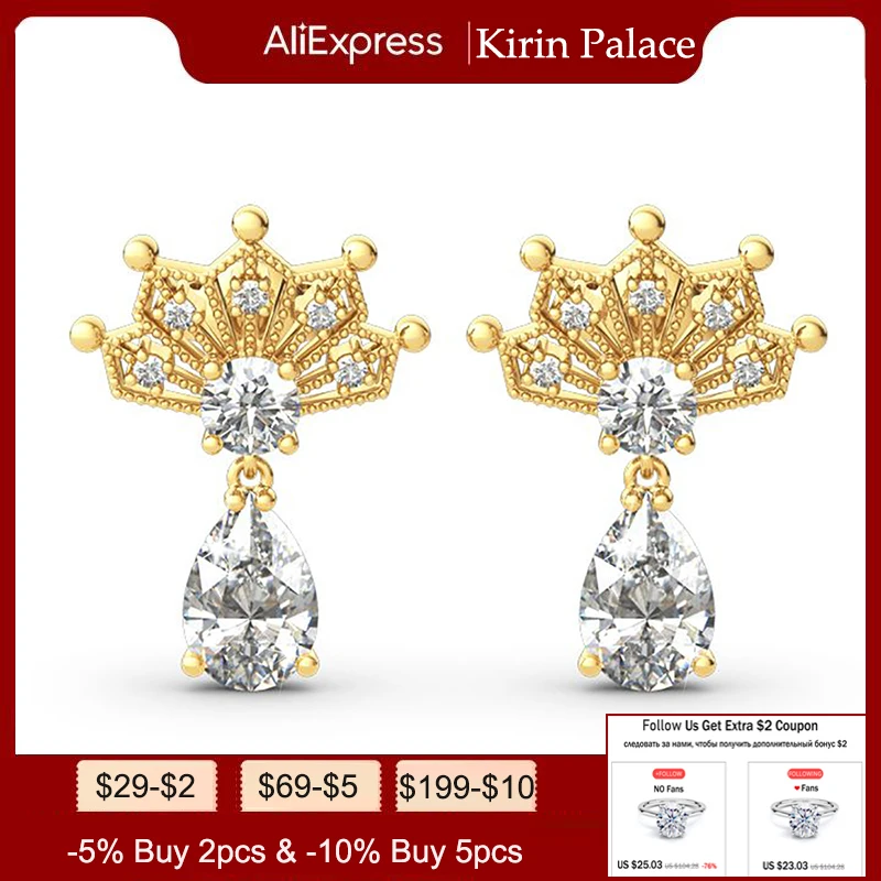 

Luxury Crown Studs 1.25ct Tear Cut Moissanite Diamond Earrings Women Silver 925 18K Yellow Gold Plated Earring Fine Jewelry