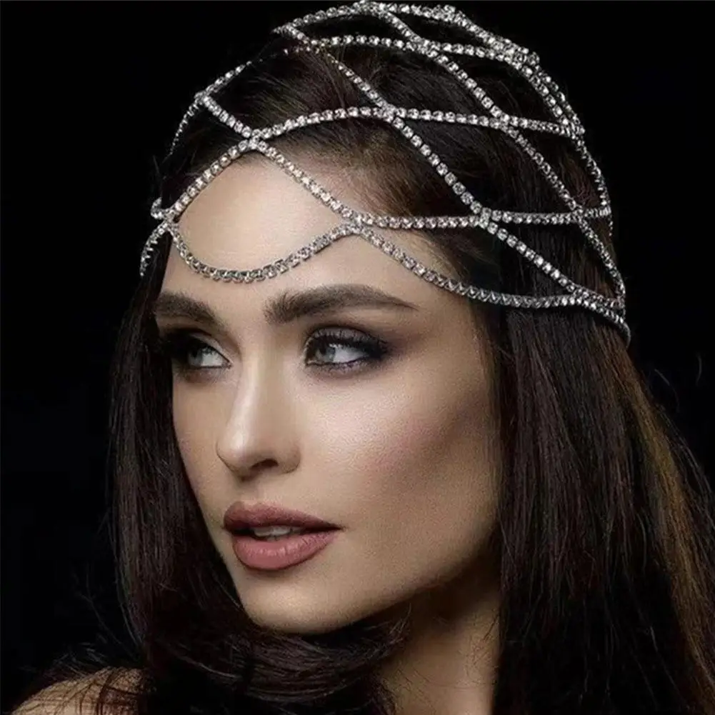 

Hollow Mesh Piece Wedding Bridal Chain Jewelry For Women Luxury Crystal Band Hat Hair Acce Q2g0