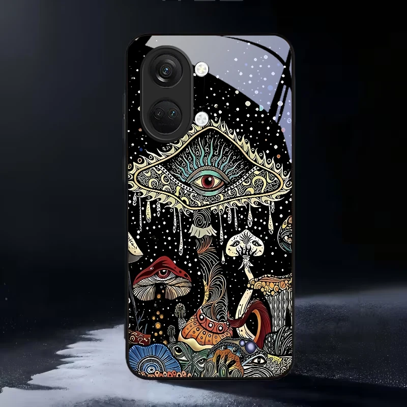 Фото Чехол для телефона Mystic Evil Eye Mushroom из черного стекла для OnePlus 6 6T 7 7T 8 8T 9 10 Pro 11R 12R 13R Nord CE 2T 2 3 Lite N20 30 №5