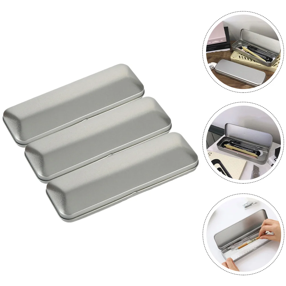 

Tin Box Metal Case Pen Organizer Tinplate Cases School Rectangular Hinged Student Storage Container Containers Tins Makeup