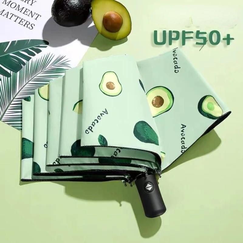 

UV Automatic Umbrella Windproof Sun Reverse Folding Car Backpack Umbrellas Cartoon Avocado for Rain Travel Hiking Trip Outdoor