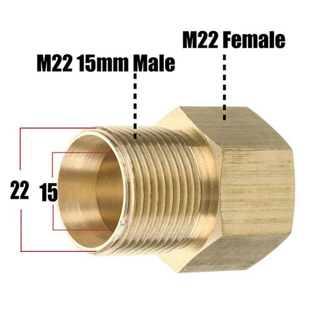 

Pressure Washer Adapters M22 15mm Male Thread To M22 14mm Female Metric Connector Brass 4500 PSI Pressure Washer Part