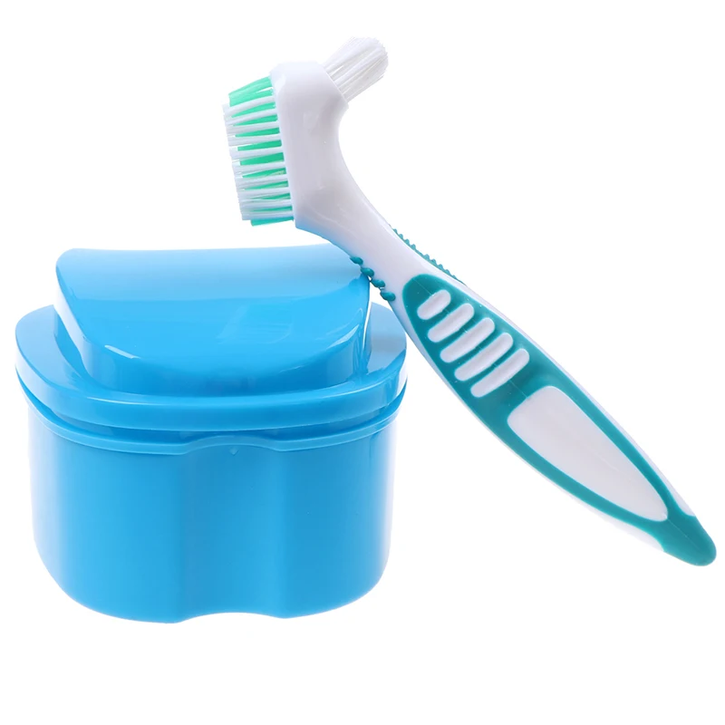 

A Set Denture Cleaning Tool False Teeth Storage Box with Hanging Net Container Cleaning Teeth Cases False Teeth Toothbrush