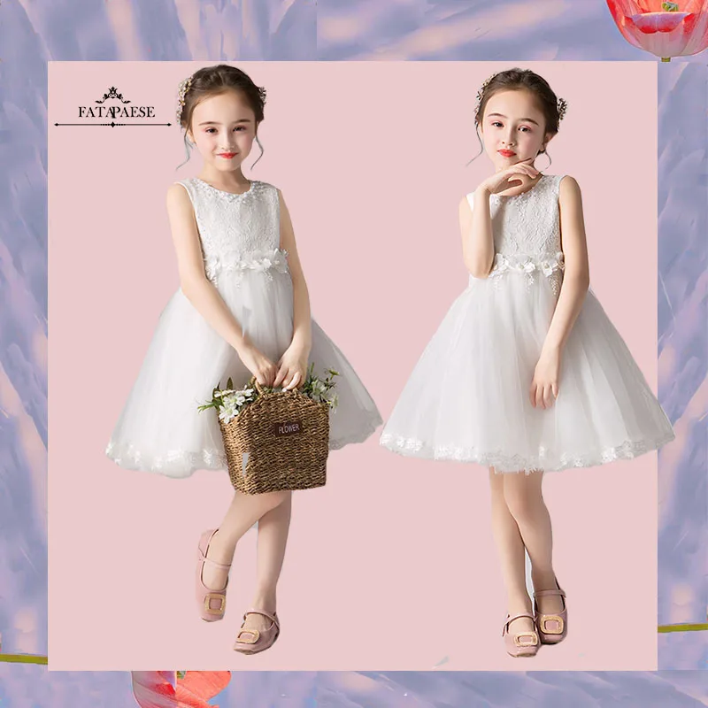 

Цветочное платье FATAPAESE для девочек 2-10 лет, платье принцессы длиной до колена с жемчужинами и бусинами, кружевное бальное платье, свадебные п...