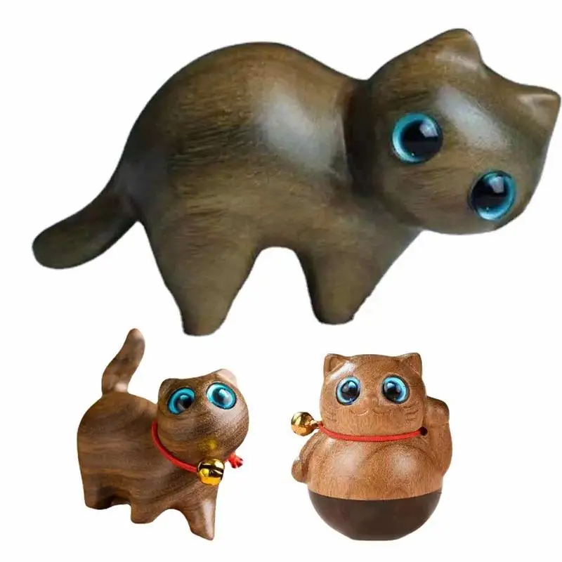 

Mini Natural Wood Cat Dog Miniatures Hand-Carved Wooden Puppy Kitty Figures Room Decor Home Decoration Accessories Free Shipping