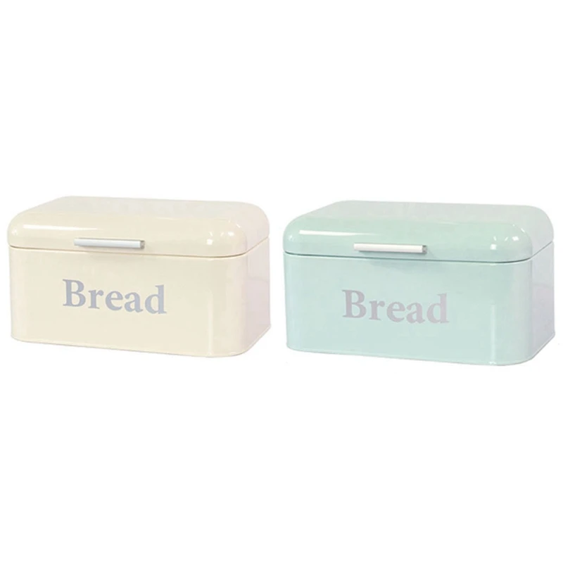 

2 Pcs Vintage Bread Box Cupboard Iron Snack Box Desktop Finishing Dust-Proof Storage Box Storage White & Blue