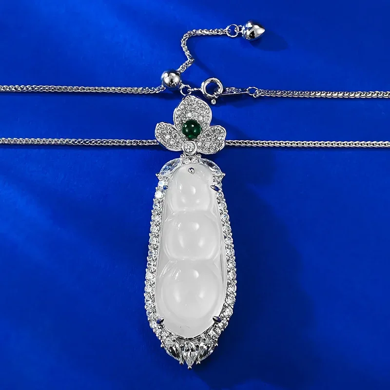 S925 Серебряный инкрустированный натуральный высокий ледяной нефритовый мрамор