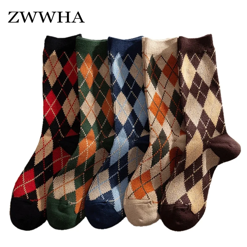 

Носки женские хлопковые 5 парт/Лот, модные повседневные дезодорирующие, в клетку, в стиле преппи