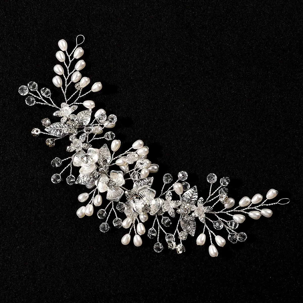 

Silver Color Pearl Crystal Wedding Hair Combs Hair Accessories for Bridal Flower Headpiece Women Bride Hair ornaments Jewelry