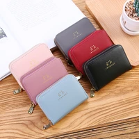 cartoon cat letter organ card holder wallet pu leather solid color zipper card case student cute coin purse card id holders