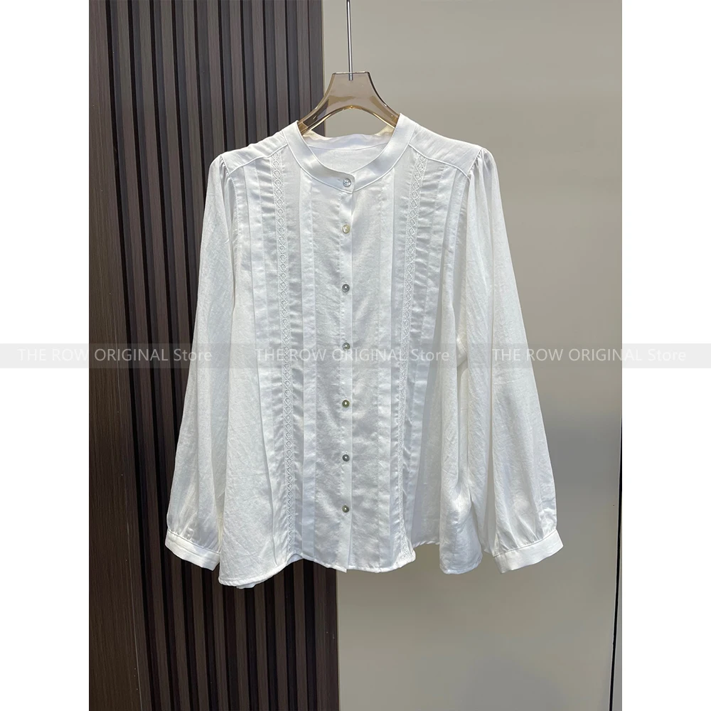 

2023 Autumn and winter French hollow splicing lace lace cotton shirt blouse female