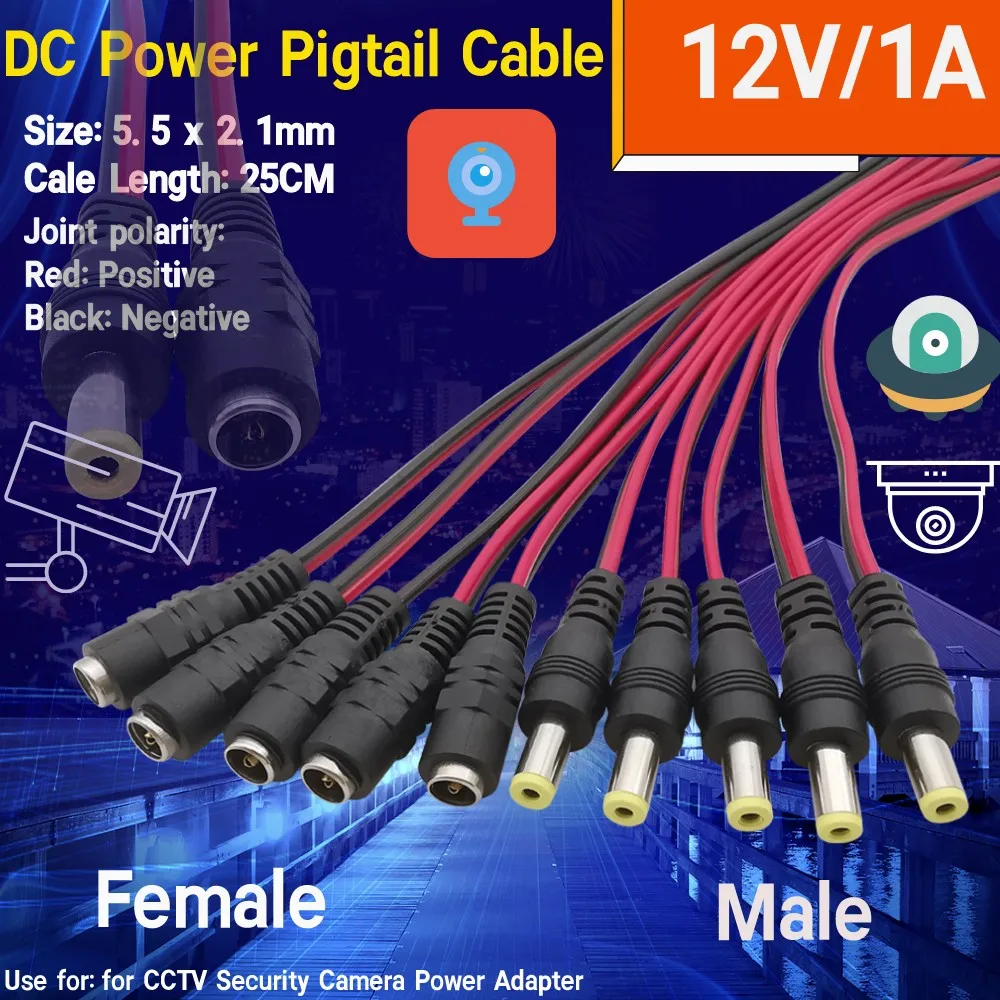 

2/4/5 пар 5,5x2,1 мм Штекерный разъем питания постоянного тока Женский Соединительный пигтейльный кабель 12 В 1A Штекерный разъем постоянного тока...