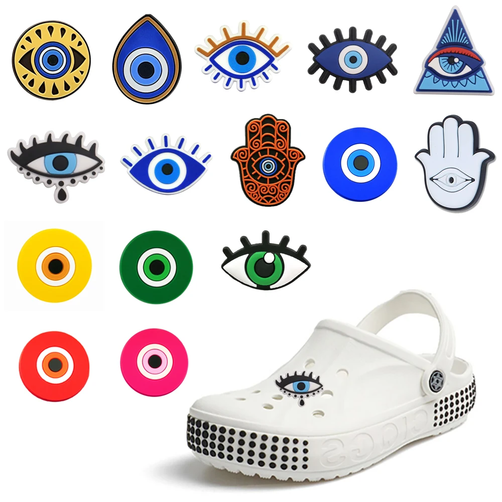 

New Jibz 1pcs Evil Eye Shoe Charms DIY Tai Chi Clogs Shoes Decorate Fit Croc Sandals Buckle Aceessories Unisex X-mas Cool Gifts