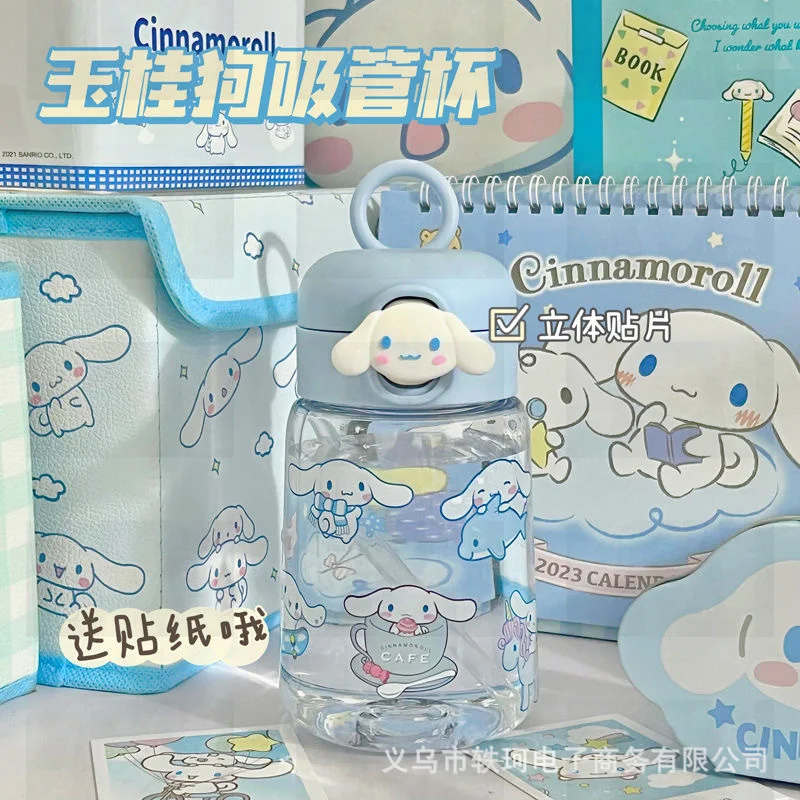 

400ML Sanrio Kuromi My Melody Cinnamoroll Water Bottle Plastic Cartoon Cute Accompanying Straw Cup Children Kawaii Birthday Gift