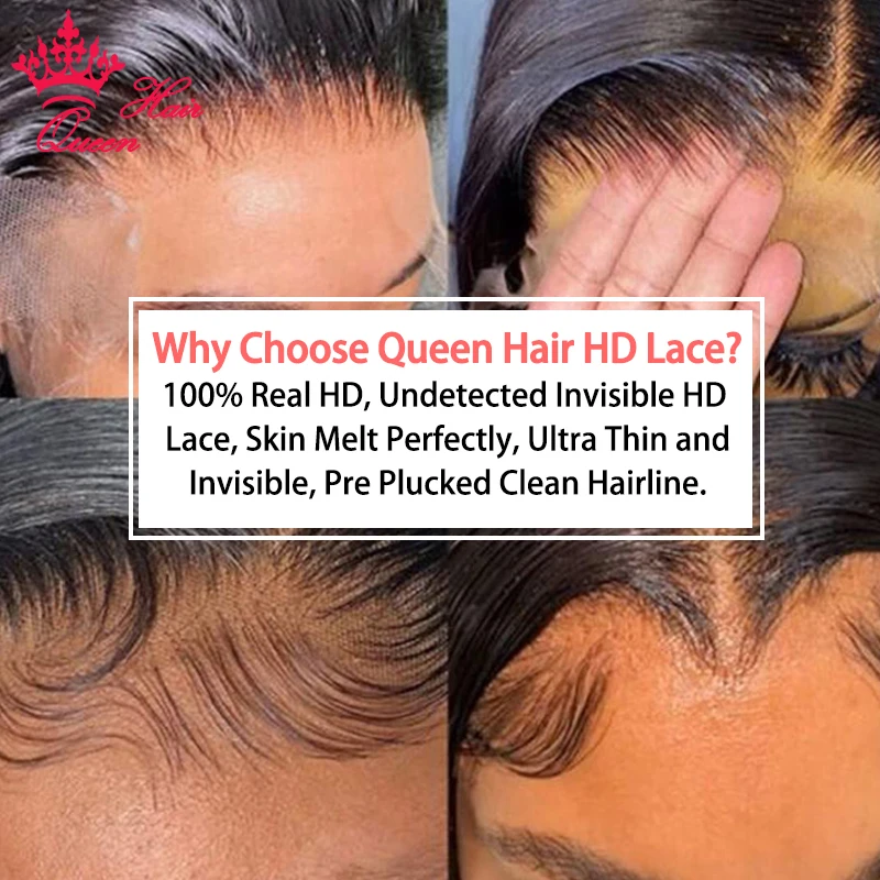 Queen Hair Invisible HD Lace Frontal 13x6 13x4 6x6 5x5 4x4 Closure Frontal Melt Skin Pre Plucked 100% Virgin Raw Human Straight images - 6