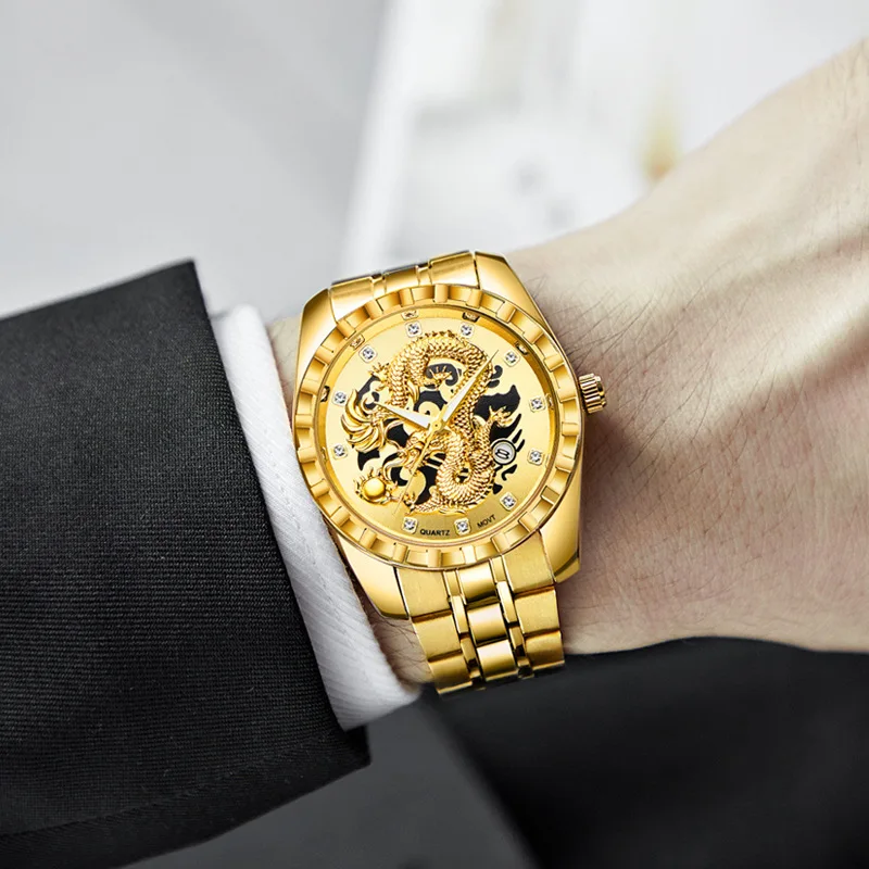 Men Watches Top Brand WLISTH Luxury Golden Dragon Designer Stainless Steel Waterproof Sport Quartz Watch Men Relogio Masculino enlarge
