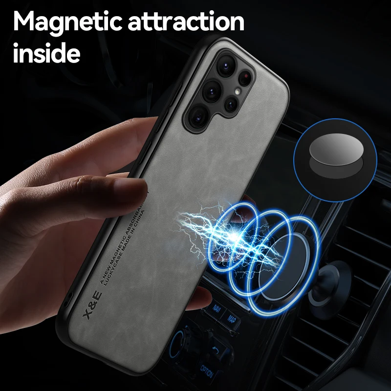 

Luxury Magnetic Leather Case For Samsung Galaxy S23 S22 S21 S20 Plus S20 FE S21FE S10 S9 Sheep Skin Scrub Case For A50 A30S A50S