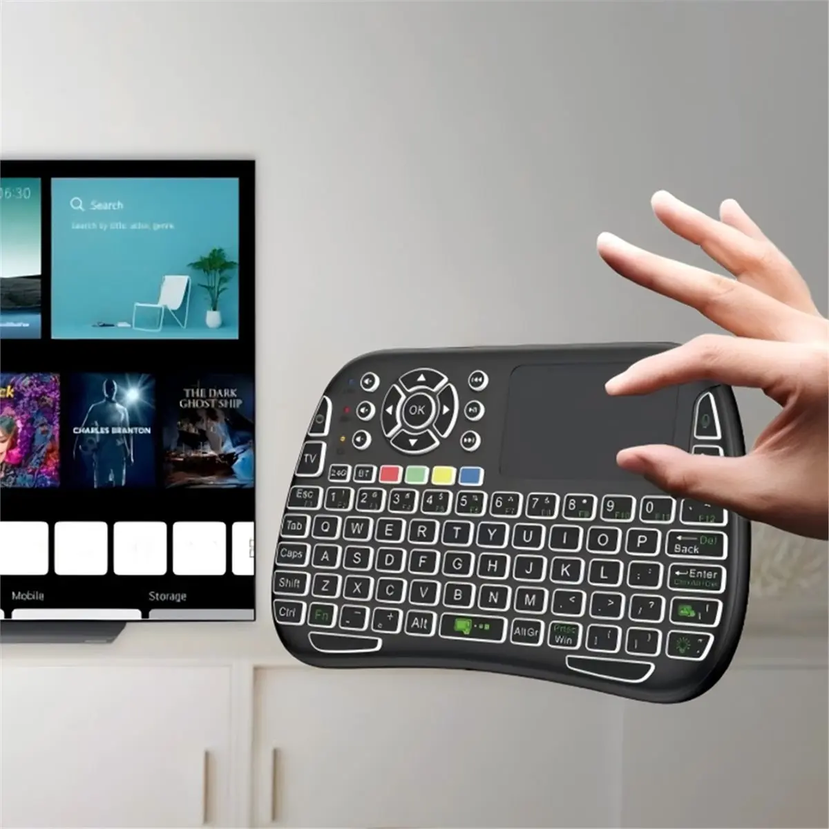Фото Мини-клавиатура Bluetooth с сенсорной панелью, ИК-обучением, подсветкой, беспроводным подключением 2.4G и BT5.0 для ПК и Android №3