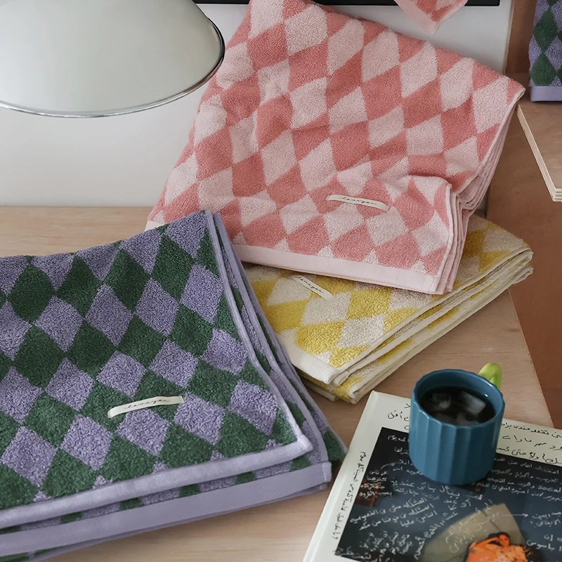 

Diamond-Shaped Lattice Towel Pure Cotton Retro High-Grade Cotton Soft Household Face Towel Men And Women Wash Towel Absorbent