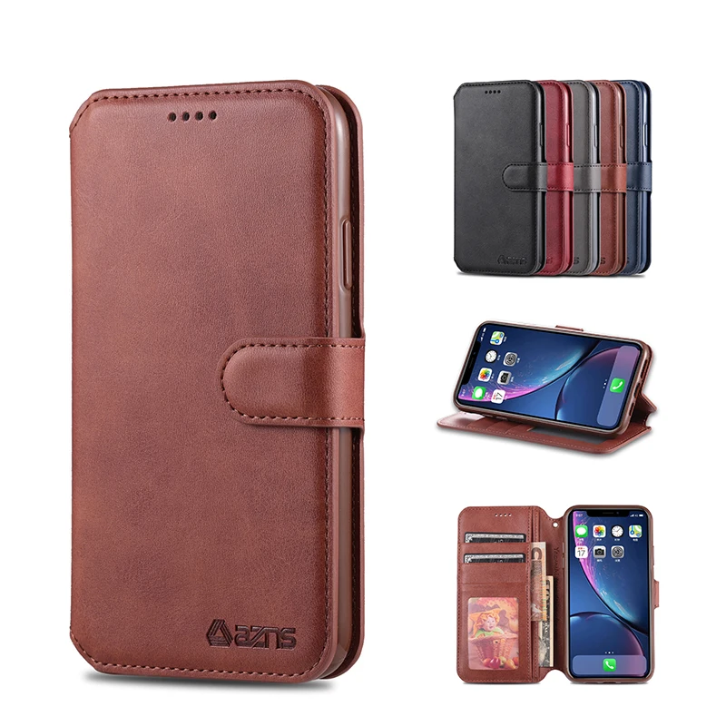 

Fashion PU Leather Flip Case For iPhone 14 13 12 11 ProMax Xs X XR 6 7 8 Plus SE2 Solid Color Cover with Wallet Card Slot Stand