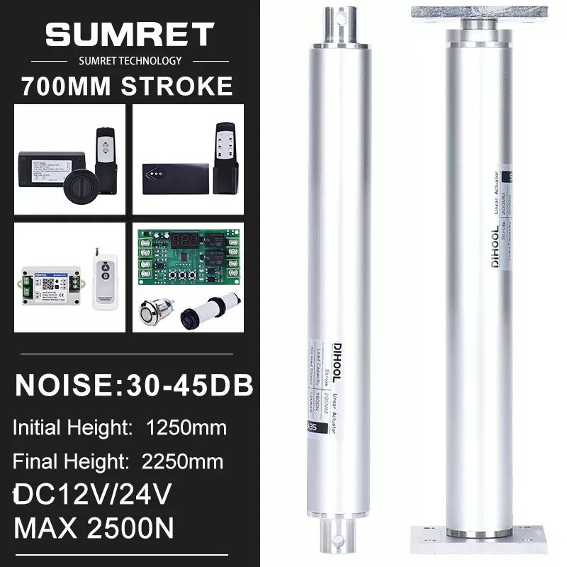

700mm Stroke Electric Linear Actuators Kit With RF Motor Controller 433hz Remote DC12V 24V 2500N Reciprocate Straight Pen Type