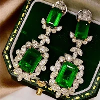 fashion shiny green rhinestone pendant earrings silver color simple square ladies high quality daily geometric earrings jewelry