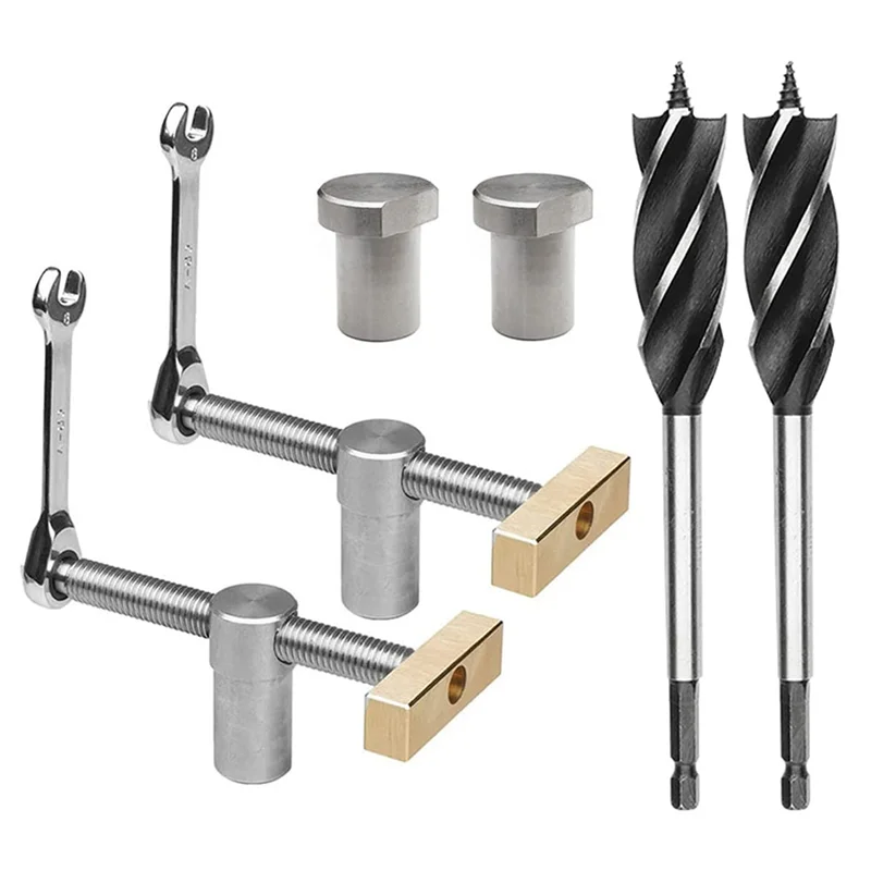 

Woodworking Desktop Clip 2 Sets Adjustable Clamp with 2PCS 19Mm Bench Dog Holes Stop, Desktop Clips Carpenter Tools