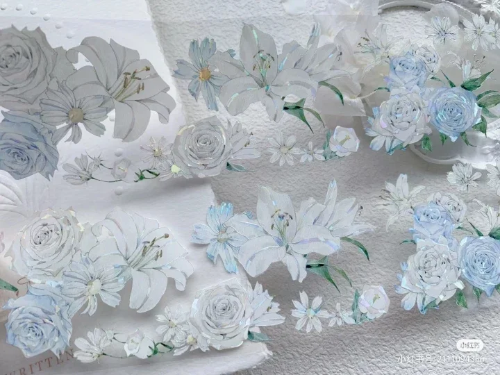 

1 Loop Elegant White Lily Flower shiny PET Tape