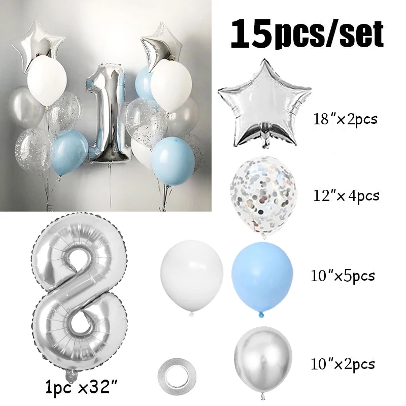 

Фольгированные шары Starl серебристо-синие № 1-9 Yaobener