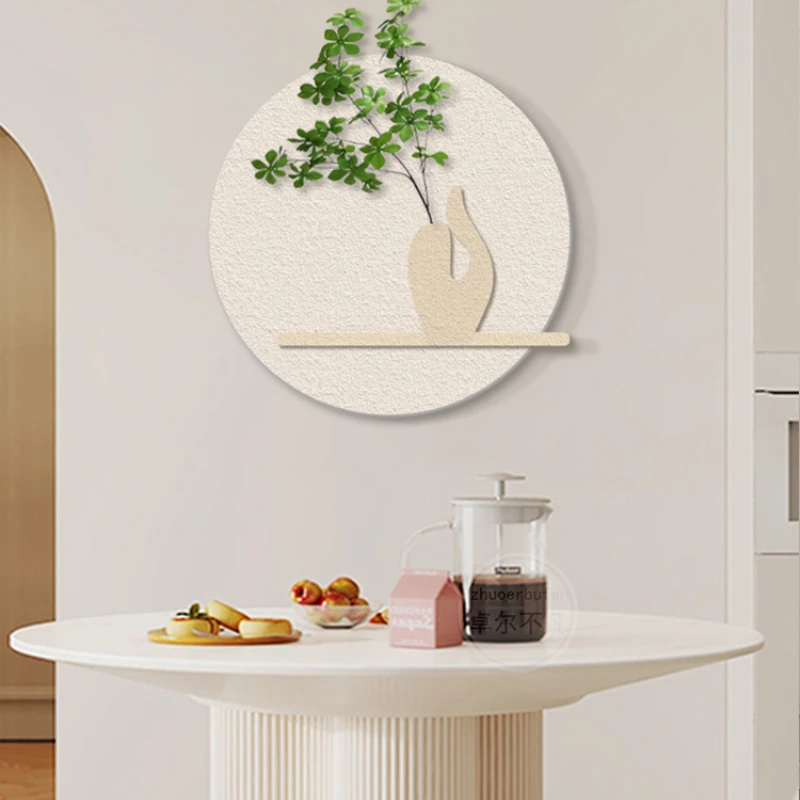 

Cream style restaurant decoration painting, high-end sandstone painting, small fresh green plant living room, circular sofa,