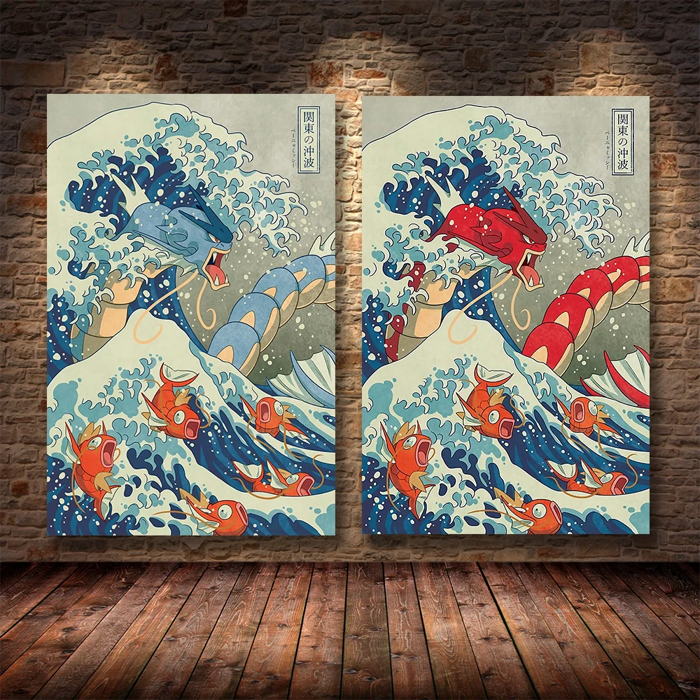 

Japanese Great Wave Gyarados Pokemon Canvas Oil Painting Vintage Artwork Portrait Poster Lover Gift NO FRAME Home Decor