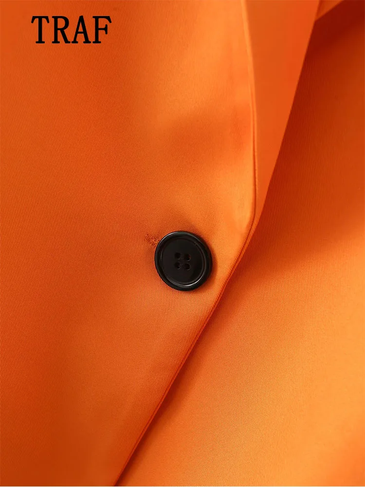 TRAF ZA&ree Oversize Blazer Woman Orange Blazer Women Spring Long Sleeve Jacket Women's Suits Fashion 2022 Office Elegant Jacket images - 6