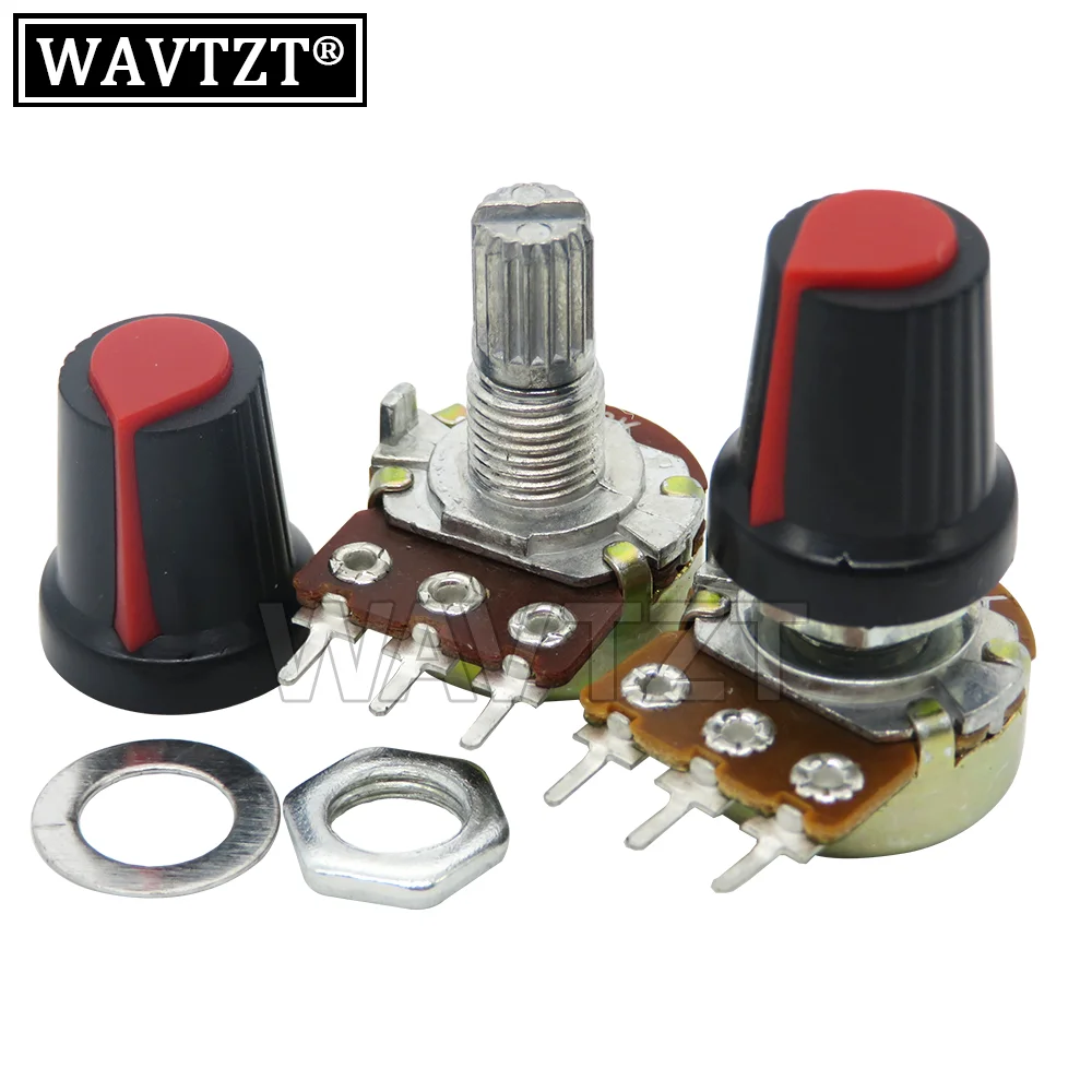

5Sets WH148 15mm 3pin + Red Rotary Switch Knobs Cap Kit Carbon Film Potentiometer B1K 2K 5K 10K 20K 50K 100K 250K 500K 1M