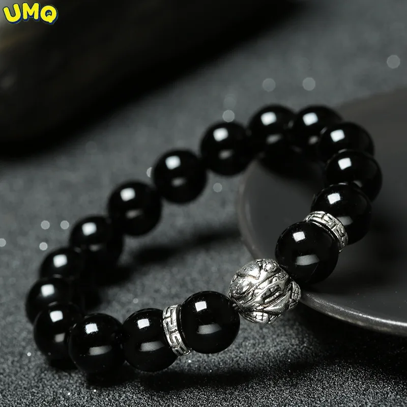 

Obsidian Pixiu Bracelet Men's and Women's First Jewelry Must Be Printed with Buddha Beads Silver-plated Crystal Rosary Health