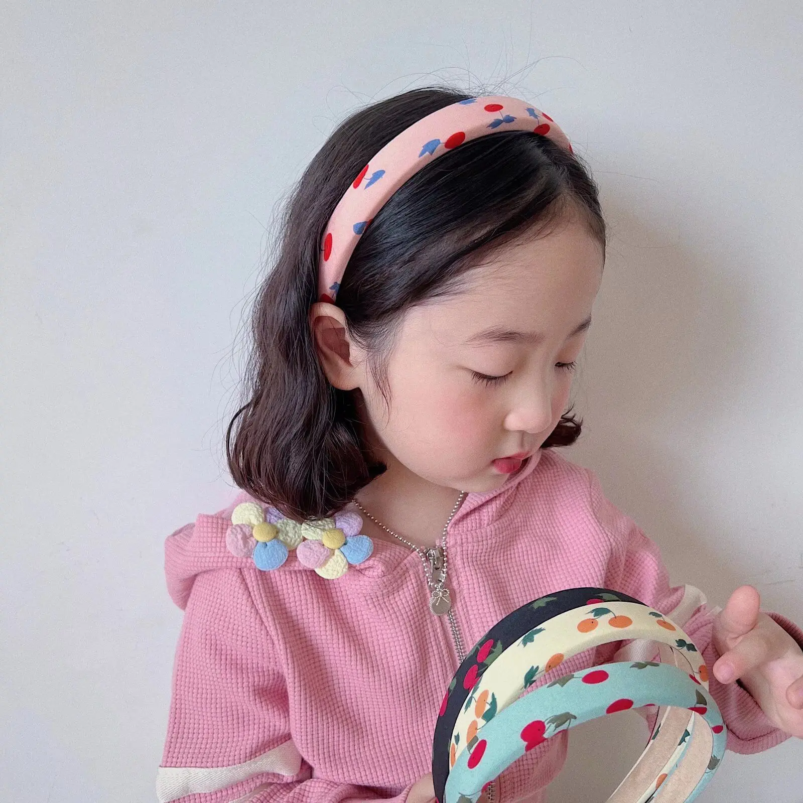 

Cherry Print Kids Girls Hairbands Baby Girls Wide Floral Print Hair Hoop Little Girls Cute Hair Accessories Photo Props Headwear