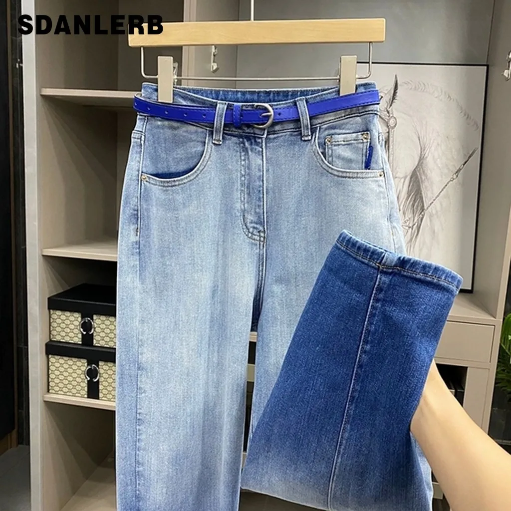 

Color Contrast Loose Jeans 2022 Spring New Straight Baggy Denim Pants Slimming Trousers Gradient Daddy Jeans for Women