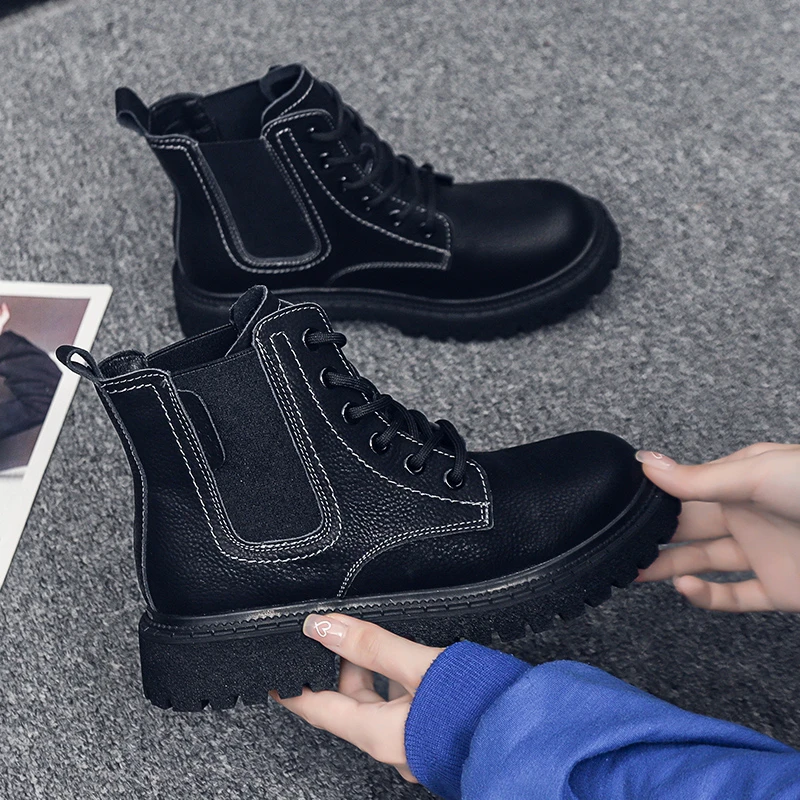 Демисезонные новые модные повседневные ботинки со шнуровкой на толстой