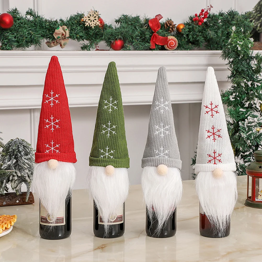 

3 Pcs Decor Santa Bottle Cover Cap Christmas Supplies Ornament Gnome Toppers Cloth Xmas Dwarf Elder