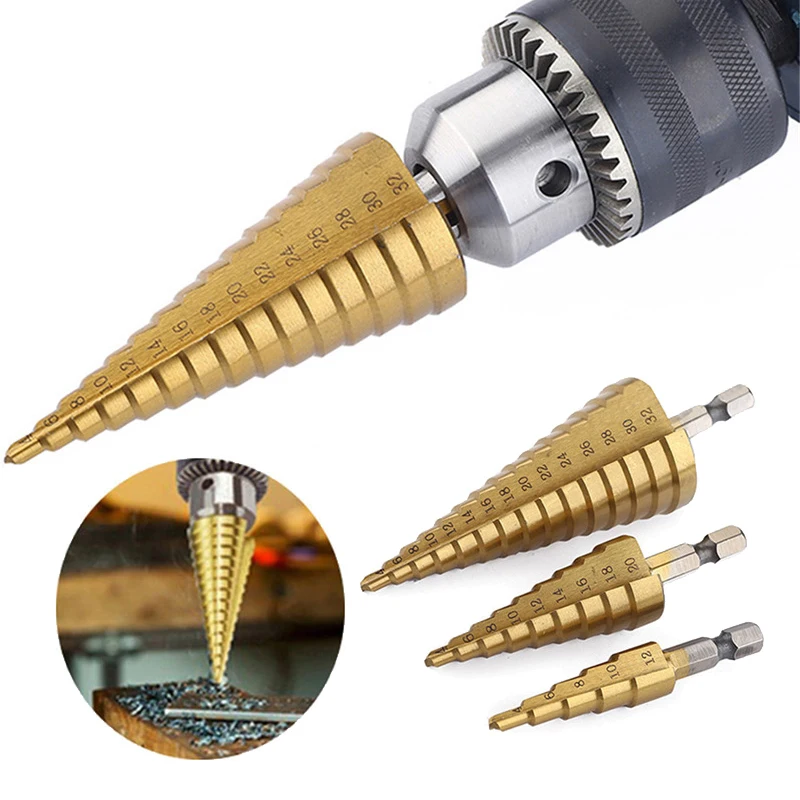 

Набор ступенчатых сверл, из быстрорежущей стали с титановым покрытием, для дерева, металла, набор корончатых бит, 3-12 мм, 4-12 мм, 4-20 мм, 4-32 мм