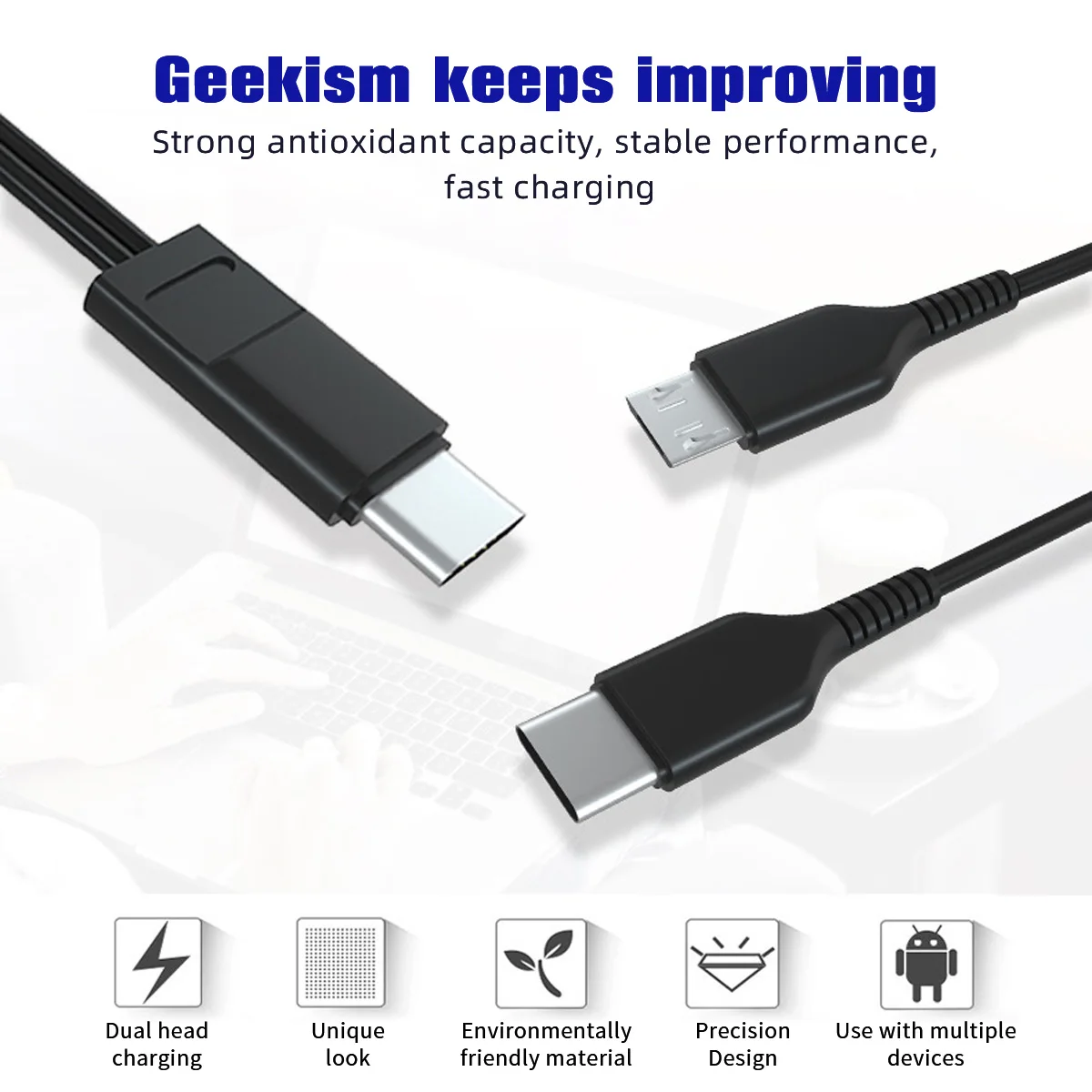2 в 1 Type C Micro Splitter Кабель для зарядки мобильного телефона Планшет Ноутбук Короткий