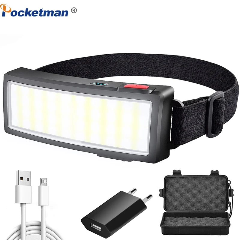 

Powerful COB LED Headlamp Wide Beam USB Rechargeable Headlight Waterproof Head Lamp for Camping Cycling Fishing Emergency