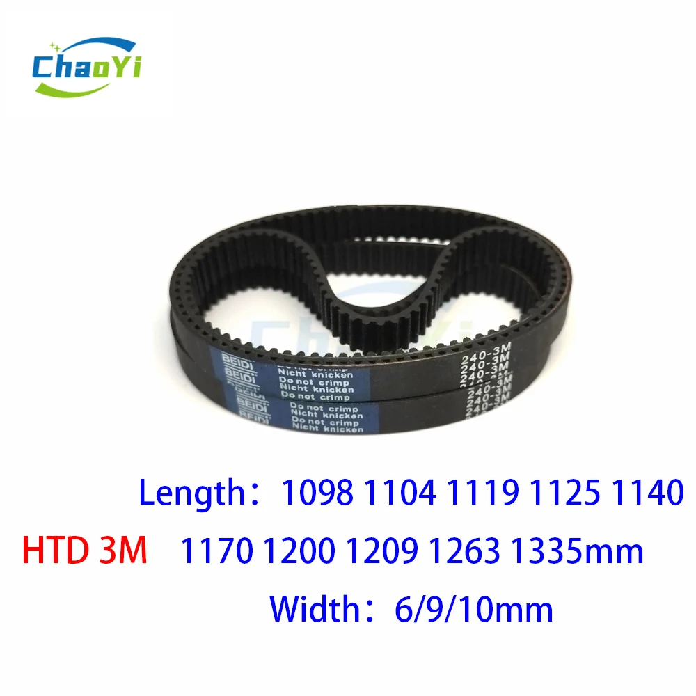 

HTD 3M Closed Loop Rubber Timing Belt Length 1098 1104 1119 1125 1140 1170 1200 1209 1263 1335mm Width 6/9/10mm 1098-3M 1209-3M