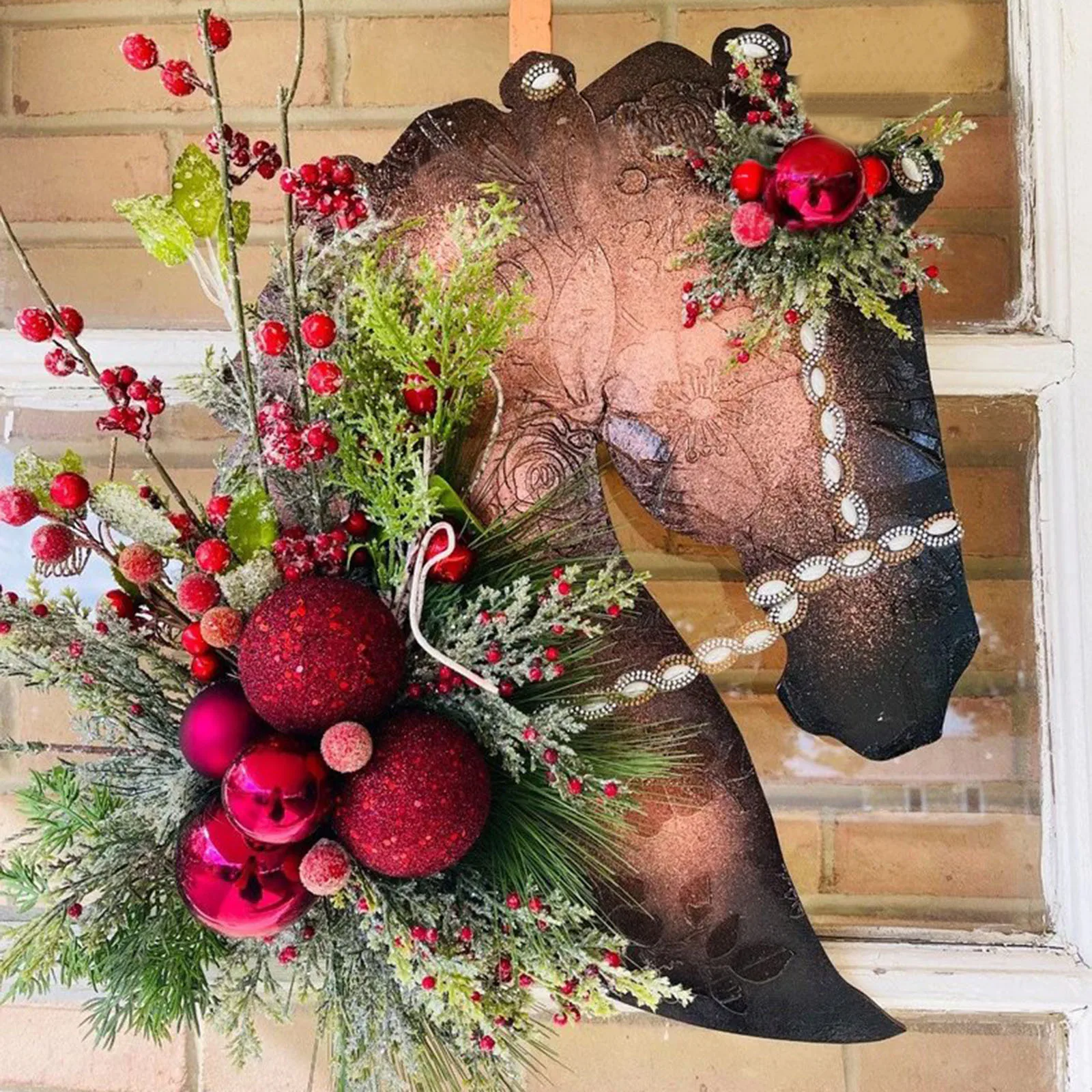 

Christmas Dressage Wood Horse Head Door Hanger Front Door Hanging Ornament Festival Home Decoration Christmas Decoration 2023
