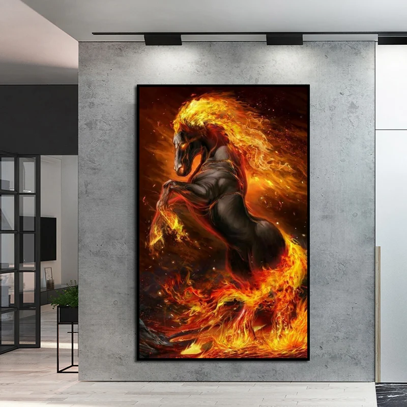 

Horse With Fire Animal Print Art Canvas Poster For Living Room Decoration Home Wall Picture