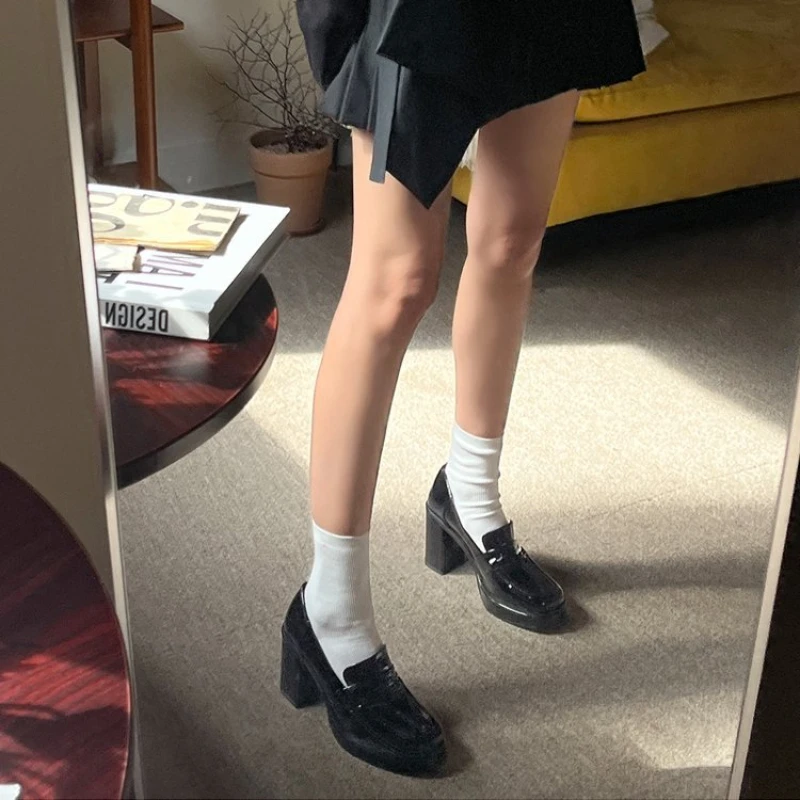 Platform Heels Chunky Loafers Women Spring New Super High Heel Y2k Mary Jane Shoes Black Pumps Thick Heel Office Shoe Woman 2023