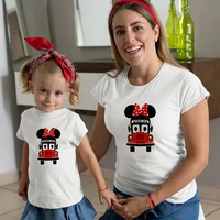 funny minnie school bus cute t shirt for girls disney mother kids family matching clothes school season fashion children shirt