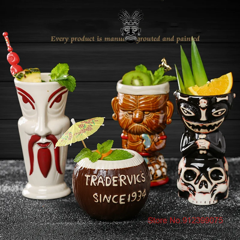 

American Popular Aimar Statue Samurai Soul Ceramics TIKI Mug Bar Special Wine Drinks Diy Cocktail Glasses Skull Smoothies Cup